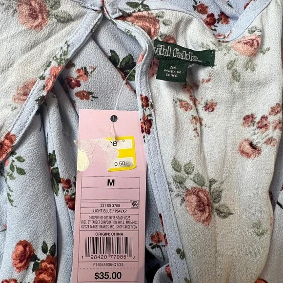 Wild Fable Women's Medium Blue Floral Dress Rayon Square Neck | Cottage - Picture 5 of 7